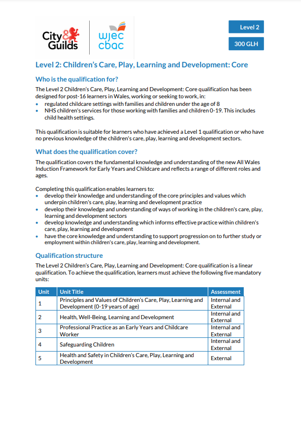 Descriptor - Level 2 Children's Care, Play, Learning and Development Core